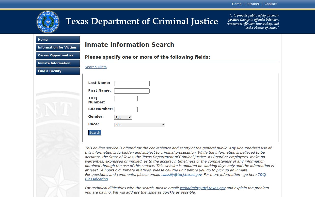 TDCJ inmate search used to separate state custody from Dallam County arrest records