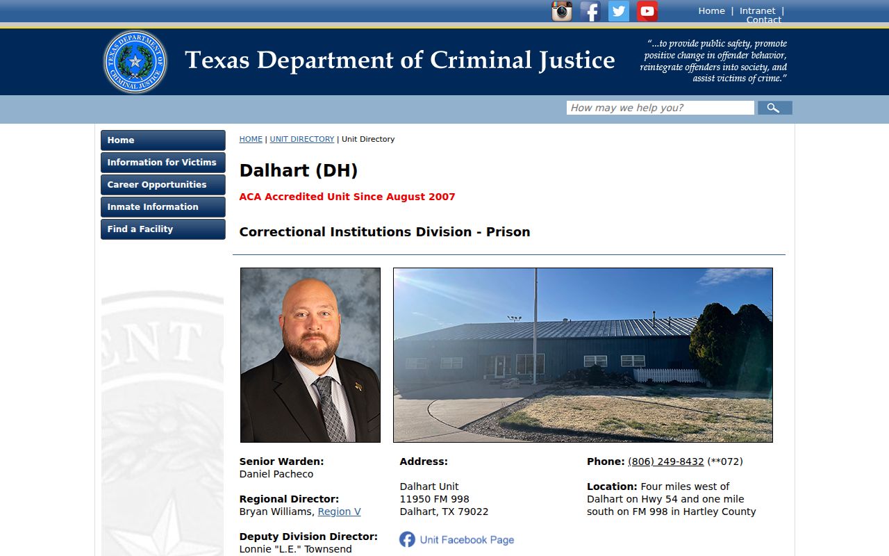 Dalhart Unit state prison profile distinguished from Dallam County arrest custody