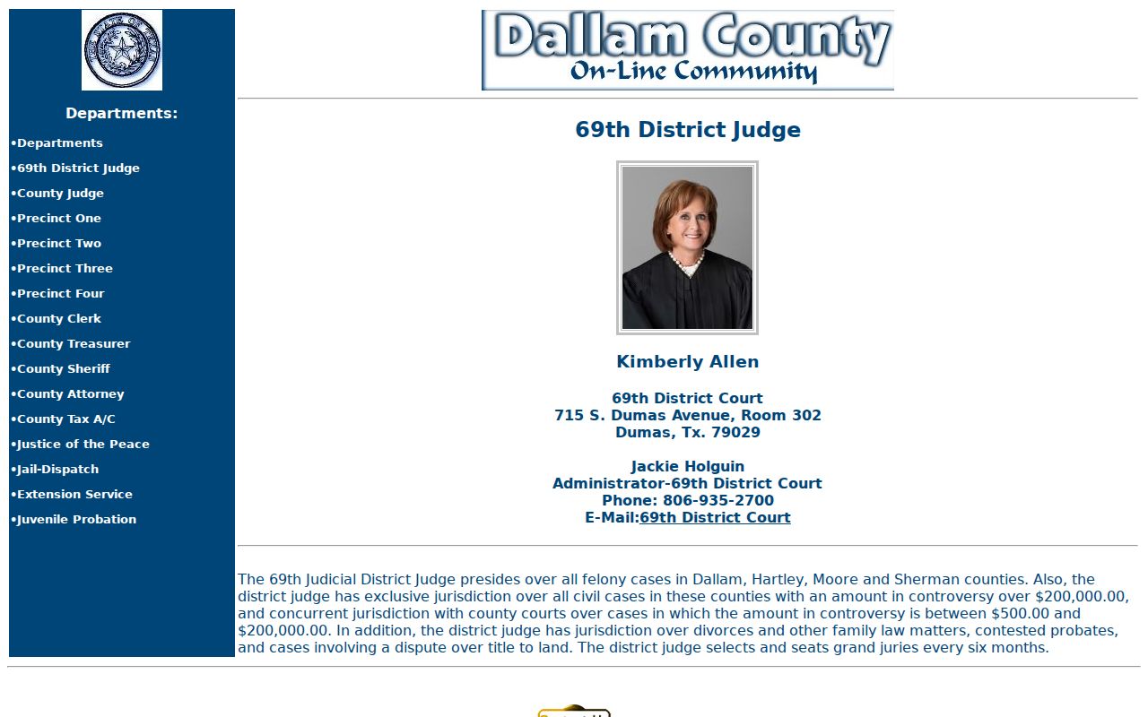 Dallam County criminal court records information for the 69th District Court