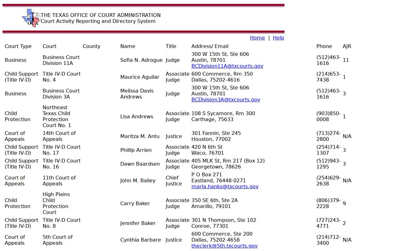 Dallam County criminal court activity records reporting interface