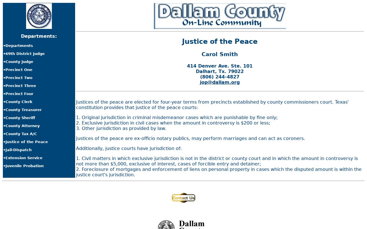 Dallam County criminal case records channel at the Justice of the Peace