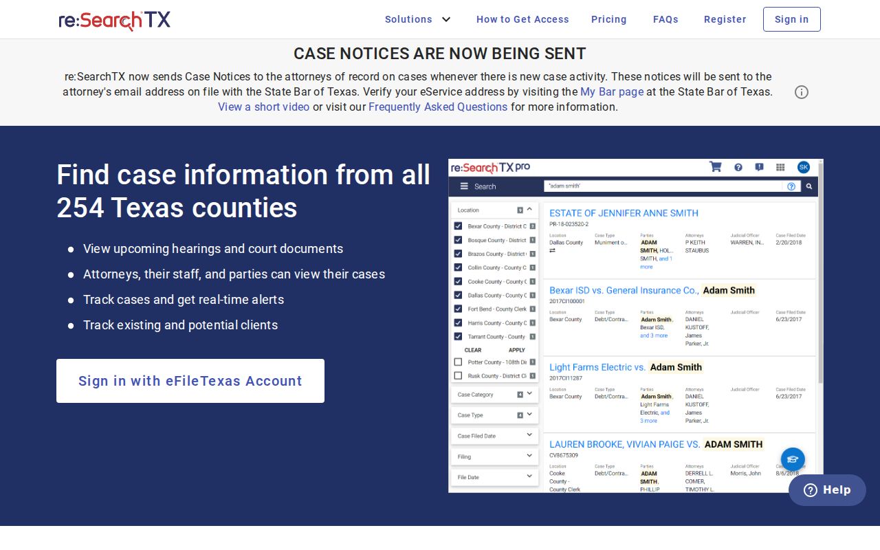 re:SearchTX portal for Dallam County criminal court case records