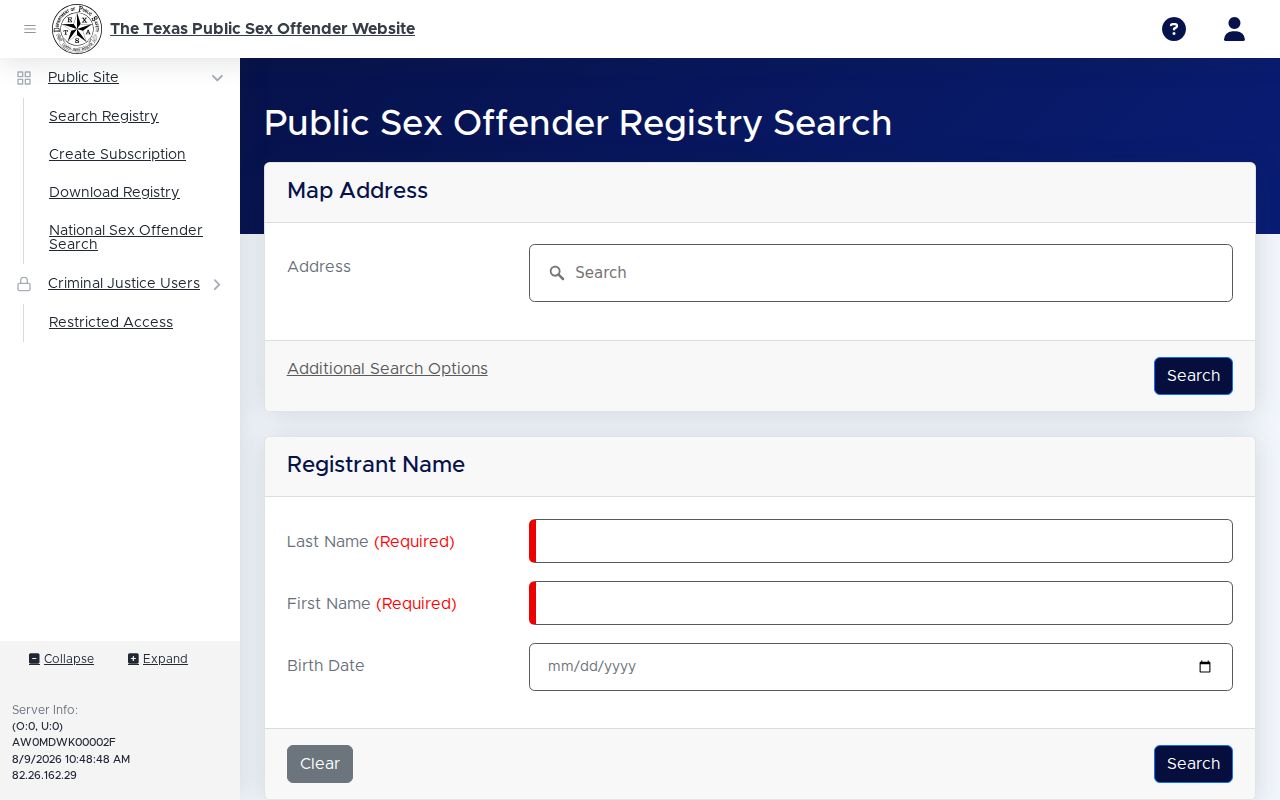 Dallam County sex offender registry search controls