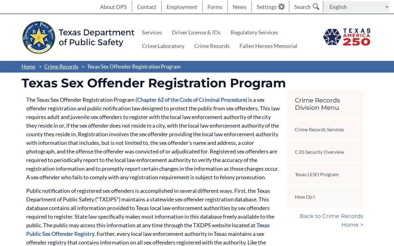 Dallam County sex offender registration program information