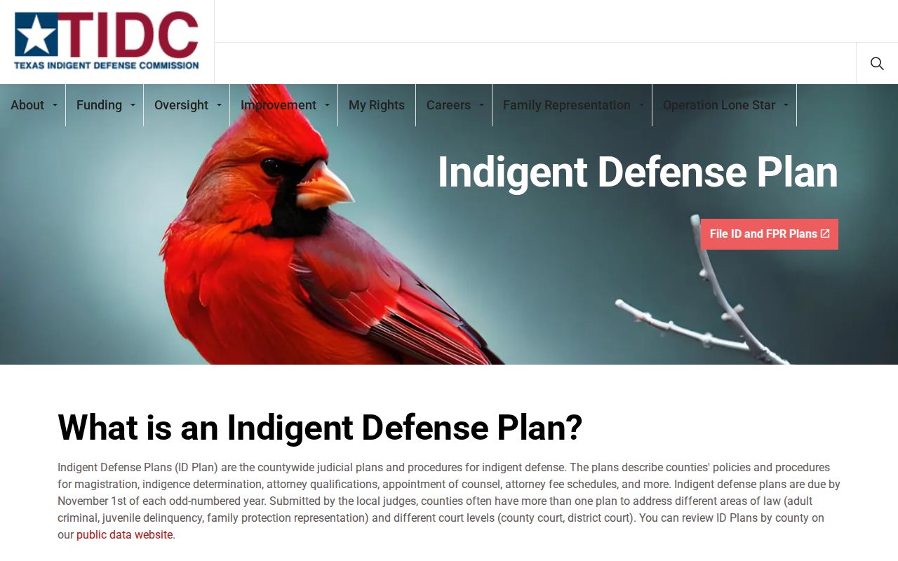 Texas Indigent Defense Commission plan portal for Dallam County cases